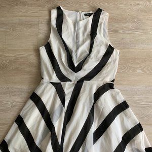 black and white striped fit and flare mini dress